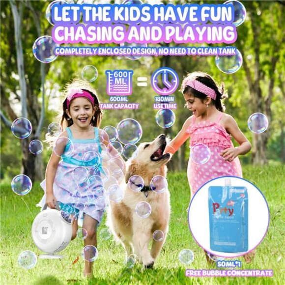 Bubble Machine, Automatic Bubble Blower for Kids Toddlers, 8000+ Bubbles Per - Picture 3 of 7